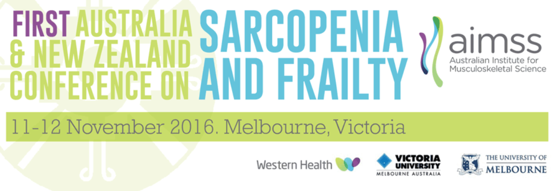 Plakat informujący o konferencji na temat zespołu słabości i sarkopenii, która po raz pierwszy odbyła się w Australii i Nowej Zelandii