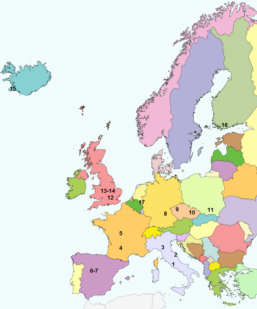 Map of Europe showing where the clinical trial recruiting centers are located: Catholic University of the Sacred Heart School of Medicine (Rome, Italy), IRCCS-INRCA (Ancona, Italy), University of Parma (Parma, Italy), CHU Toulouse (Toulouse, France), CHU Limoges (Limoges, France), Getafe University Hospital (Madrid, Spain), Hospital Universitario Ramón y Cajal (Madrid, Spain), Friedrich-Alexander Universität Erlangen-Nürnberg (Nürnberg, Germany), Diabetes Frail (Luton, UK), Heart of England NHS Foundation Trust (Birmingham, UK), Charles University (Prague, Czech Republic), Jagiellonian University Medical College (Krakow, Poland), University of Helsinki (Helsinki, Finland), Maastricht University Medical Center (Maastricht, The Netherlands)